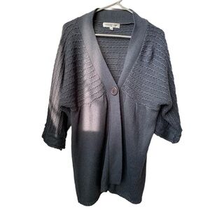 SUSPICIOUS LINES Women’s Gray Single Button 3/4 Sleeves Cardigan Sweater
